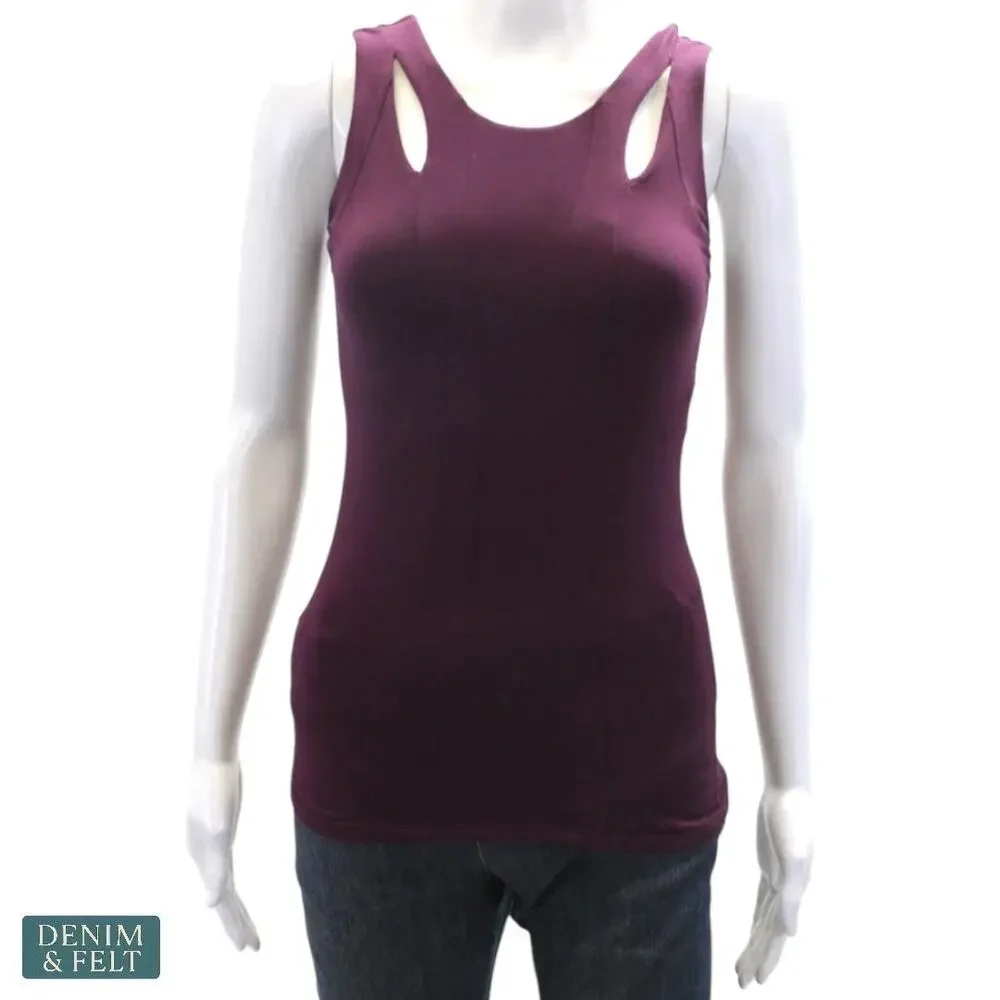 Alo Yoga Long Arch Tank Top Small Black Plum Purple Cutout Gym Activewear Lounge